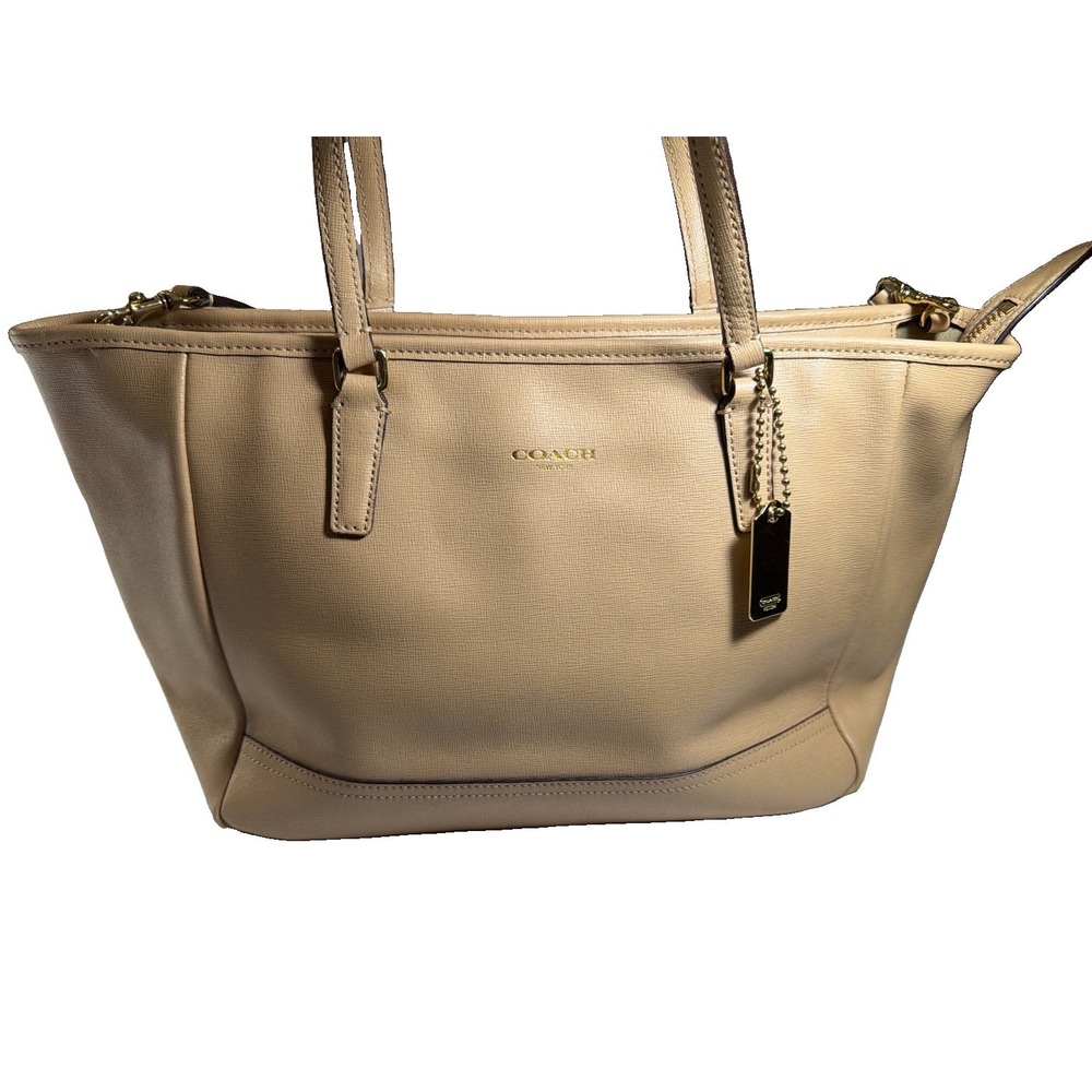 Coach 23578 Saffiano Leather East West City Tote Tan Crossbody Shoulder Bag